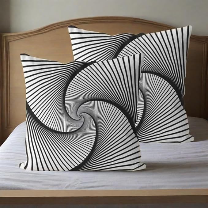 Modern Optical Illusion Throw Pillow Cover, Black and White Spiral Pattern, Geometric Design, Decorative Cushion Case, 2 Pack，18x18 Pillows Linen Pillowcase