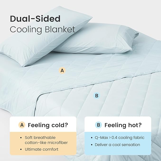 Cozy Bliss Cooling Throw Blanket for Hot Sleepers 50"x70", Q-Max 0.45 Cooling Comfort, Cold Blankets for Night Sweats Sleeping, Ultra-Cool Lightweight Breathable Summer Blanket for Couch Bed, Blue
