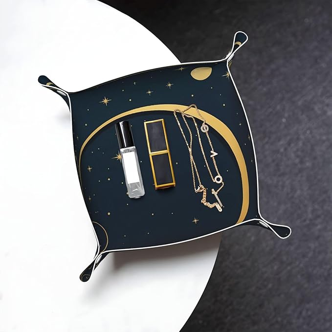 Moon & Starry Tray Men's Leather Valet Parking Portable Entrance Trays Bedside Storage Box