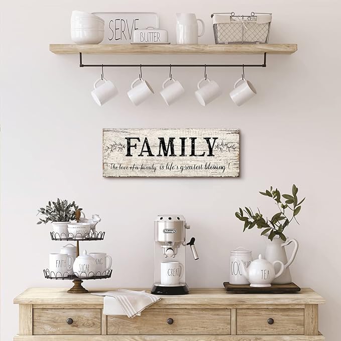 Family Signs Wall Decor Quote Words Wall Plaques Family Framed Wall Art Vintage Retro Artwork Decoration for Bedroom Living Room Home (6 X 17 inch)