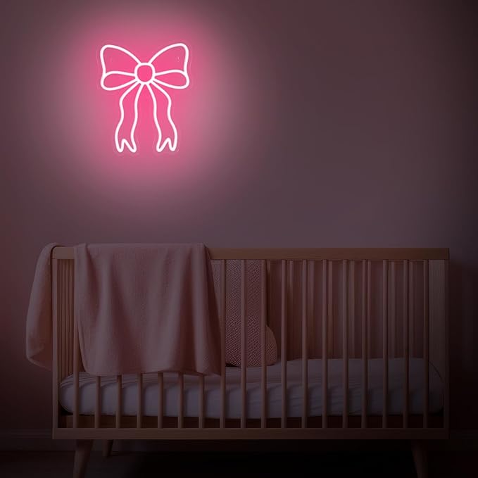 Retisee Pink Bow LED Neon Sign Bedroom Women Room Neon Light Sign Coquette Aesthetic Home Wall Preppy Dorm Beauty Room Salon Decor Party Bar Decoration Gift for Her 11.8x11.8in