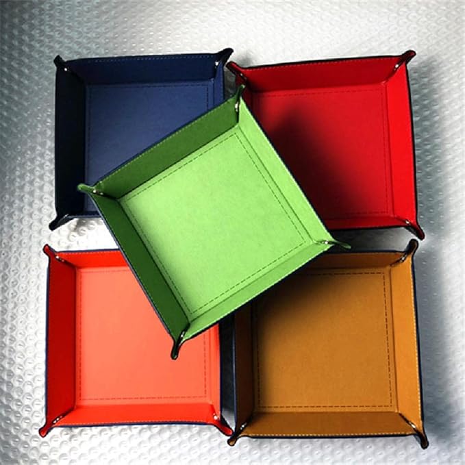 Square PU Jewelry Leather Tray Bedside Storage Box for Key Phone Coin Wallet Watches Change(1Pcs), Blue