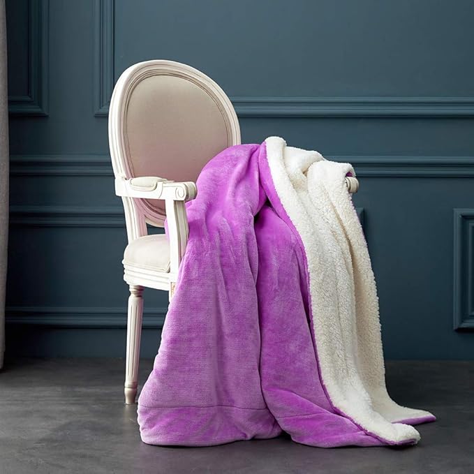 LBRO2M Sherpa Fleece Bed Blanket Twin Size Super Soft Fuzzy Plush Warm Cozy Fluffy Microfiber Couch Throw Velvet Double Reversible Luxurious Blankets,Purple