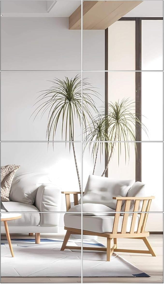 VASUHOME Glass Full Length Wall Mirror Tiles- 14x12 Inch- 8PCS Frameless Full Body Mirror for Home Gym, Bedroom, Living Room - Versatile Wall Mirror with Unrivaled Clarity
