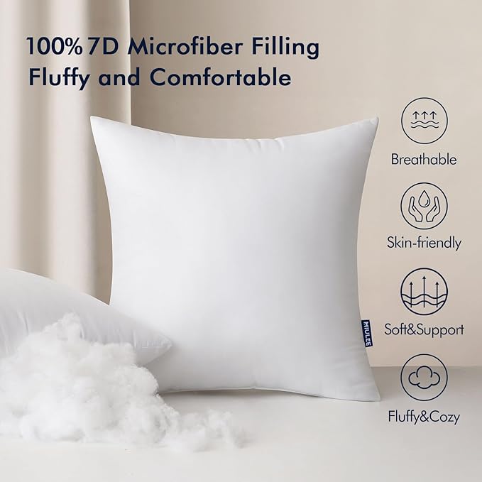 MIULEE Pack of 2 16x16 Inch Outdoor Pillow Inserts Waterproof Decorative Throw Pillow Insert, Square Lumbar Garden Pillow Form for Patio Sofa Couch