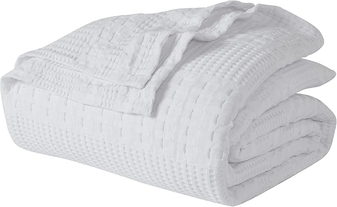 VHC Brands 100% Cotton Waffle Weave King Blanket 108"x90", Decorative Lightweight Spring and Summer Throw Blanket, Bedroom Decor for Bed, Couch, or Sofa, White