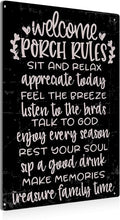 Vintage Welcome Patio Rules Sign Metal Tin Sign Wall Art Decor - Retro Sign for Home Patio Decor Gifts - 8x12 Inch