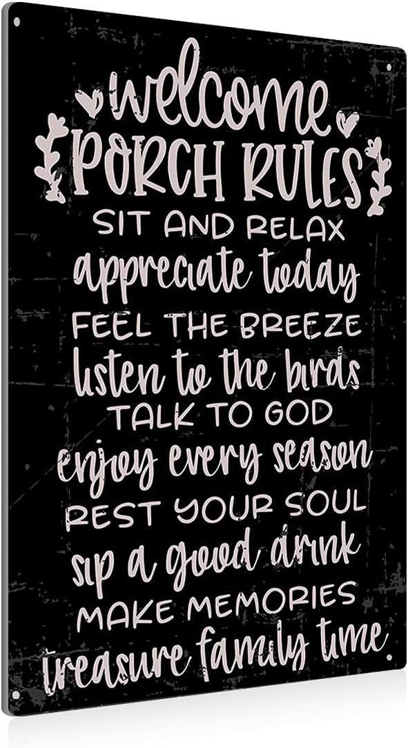 Vintage Welcome Patio Rules Sign Metal Tin Sign Wall Art Decor - Retro Sign for Home Patio Decor Gifts - 8x12 Inch