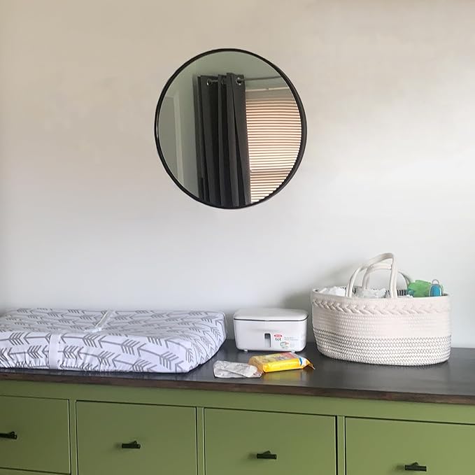 Round Mirror, Black Round Mirror 18 inch, Circle Wall Mounted Mirrors for Bathroom, Living Room, Bedroom, Vanity, Entryway, Hallway.