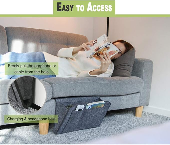 DOURR Felt Bedside Caddy Bed Dorm Bunk Organizer Storage Pocket for Organizing Tablet Magazine Phone Small Things Holder (Gray)
