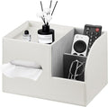 PU Leather Tissue Box Cover Square,Tissue Box Holder Organizer with Storage Tray and Remote Control Holder for Bathroom Countertop Night Stands Bedroom Office Desk,Napkin Caddy Decorative White