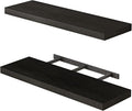 Fixwal Black Floating Shelves for Wall, 22" Long Wall Mounted Rustic Wood Shelves for Living Room, Bedroom, Bathroom and Kitchen, Wall Shelves for Storage, Books, Room Decor Set of 2