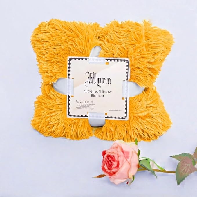 Ultra-Soft Plush Blanket - Cozy Furry Throw for Bed, Sofa, or Couch - Warm & Fuzzy Quilt in Yellow (51x63 Inches) - Perfect for Snuggling
