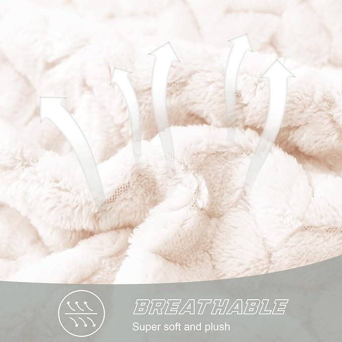 Exclusivo Mezcla Fleece Throw Blanket for Couch and Bed, 50x70 Inches Soft Cozy Jacquard Flannel Blankets, Lightweight Fuzzy Plush Warm Throws for Women, Off White