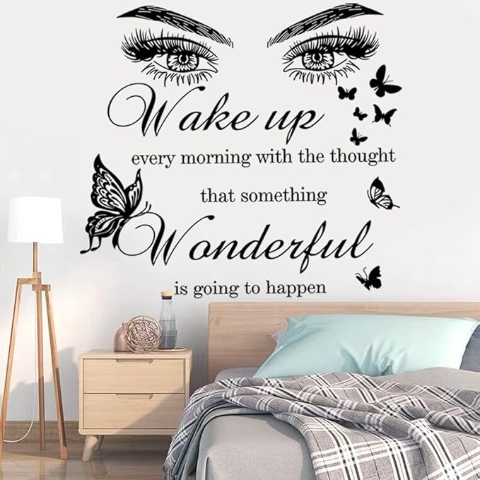 Inspirational Quotes Vinyl Eyes Eyelash Decals Motivational Sayings for Wall Art Decor Sticker Positive Lettering Wall Decal for Women Girls Bedroom Living Room Home Beauty Salon Decoration