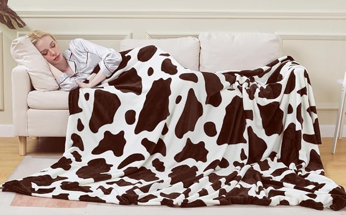 Fleece Cow Print Blanket King Size for All Season - Premium Lightweight Anti-Static Super Soft Cozy Plush Cow Blankets for King/Calking Bed,90" x 108"(Brown Cow)