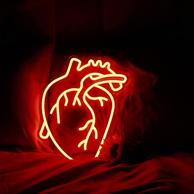 Human Heart Neon Sign USB Powered, Anatomical Heart LED Neon Light for Wall Decor, Dimmable Neon Sign for Bedroom, Party, Bar, Living Room