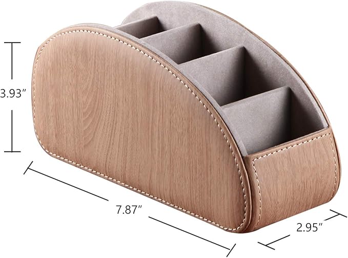 Ayunga PU Leather Remote Control Organizer Box with 5 Compartments - Desktop & Bedside Storage for TV Remotes,DVDs,Blu-ray,Glasses,Pens,Media Players Multi-Purpose Holder(Beech Wood)