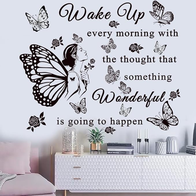 Inspirational Quote Decals: 'Wake Up... Wonderful Happening' Vinyl Wall Sticker for Office, Classroom Decor