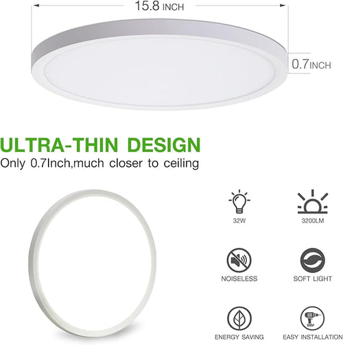 2Pack 15.8Inch LED Flush Mount Ceiling Light Fixture,32W 3200LM, Dimmable CCT 3000K/4000K/5000K,Round Flat Panel Light for Bedroom,0.7Inch Thin Modern Low Profile Ceiling Lights for Hallway,Kitchen