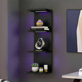 4-Tier Wall Shelf Unit with RGB Lights, Floating Lack Shelf for Home Decor, Wall Mounted Vertical Display Shelf for Bedroom Living Room Vanity, Black