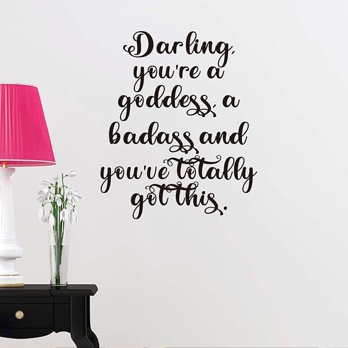 Inspirational Quotes Wall Stickers for Women: Motivational Bedroom Bathroom Living Room Kitchen Office Gym Vinyl Art Wall Decals - Darling You're a Goddess 15" X 18"