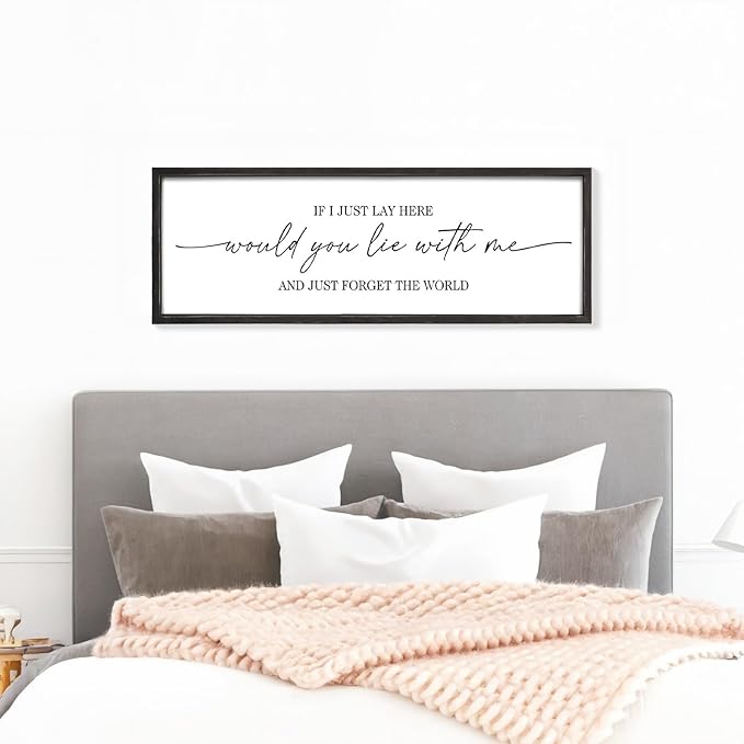 MODE HOME Farmhouse Bedroom Wall Art Above Bed with Title If I Just Lay Here Would You Lie With Me, Large Framed Wall Sign for Master Bedroom Wall Decor, Rustic Wall Art for Home Decor 42 x 15 Inch