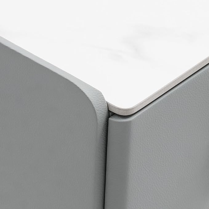Narrow Nightstand with 3 Drawers, Narrow Side Table End Table Leather Bedside Cabinet Slim Storage Bedside Table for Small Space Bedroom Living Room Dormitories (Grey)