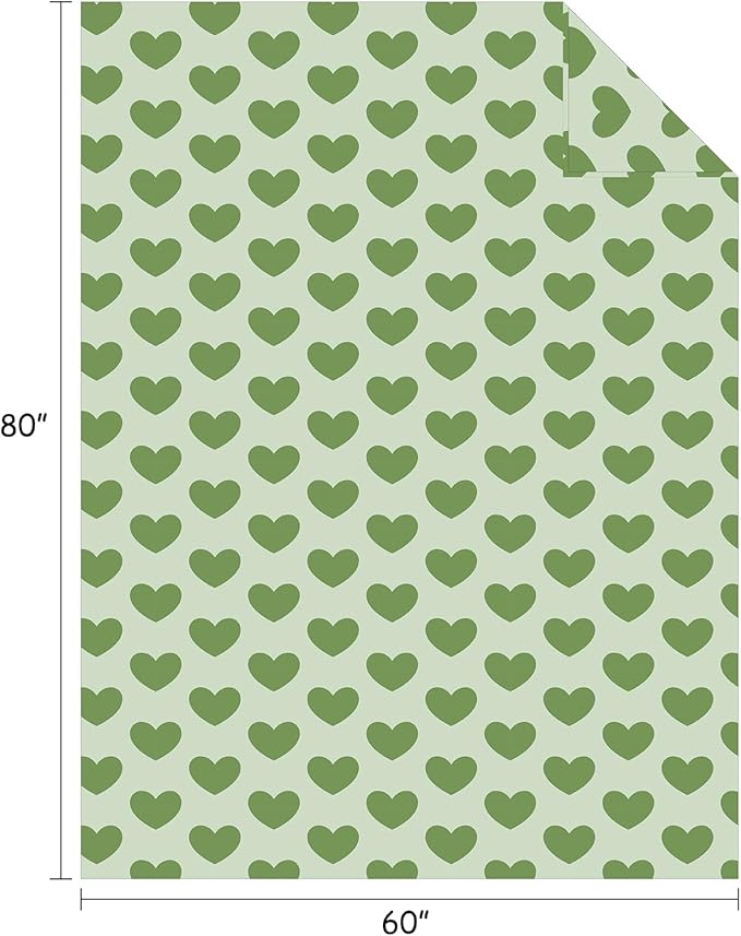 FY FIBER HOUSE Heart Flannel Throw Blanket Soft Cozy Blankets for Lover Gifts All Season Use, 60x80 Inches, Sage Green