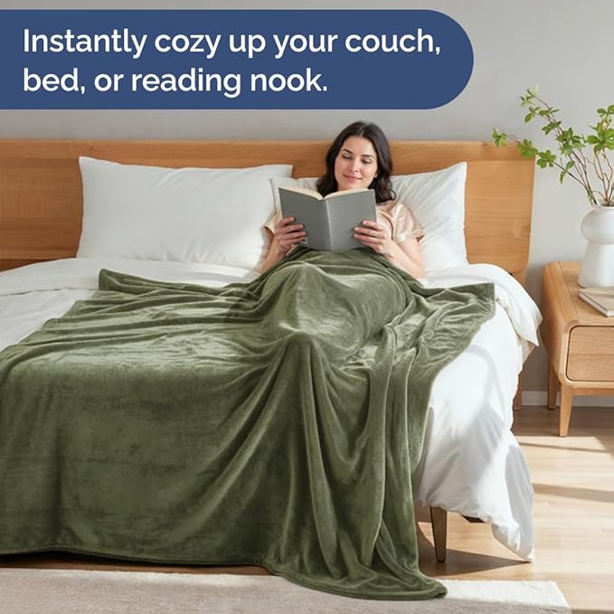 Ultra Soft Fleece Blanket Twin Size - Flannel Fleece Luxury Twin Blanket - Lightweight for Couch Bed Chair - Thick, Warm and Breathable - All Season Cozy Fuzzy, Anti-Static Microplush Bedding, Olive