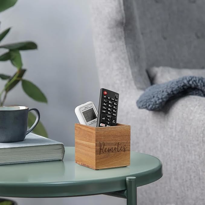 DRASTAR Remote Control Holder, Wood TV Remote Holder, Remote Storage Caddy, Remote Control Organizer (Acacia, 1 Slot)