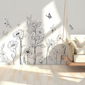 Runtoo Boho Black Flower Wall Decals Simple Wildflower Floral Wall Stickers for Girls Bedroom Nursery Home Decor