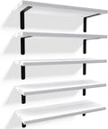 RICHER HOUSE Floating Wall Shelves, Rustic Wood Bathroom Shelves Set of 5, Farmhouse Style Shelf for Décor, Hanging Bedroom, Storage, Kitchen, Living Room - White