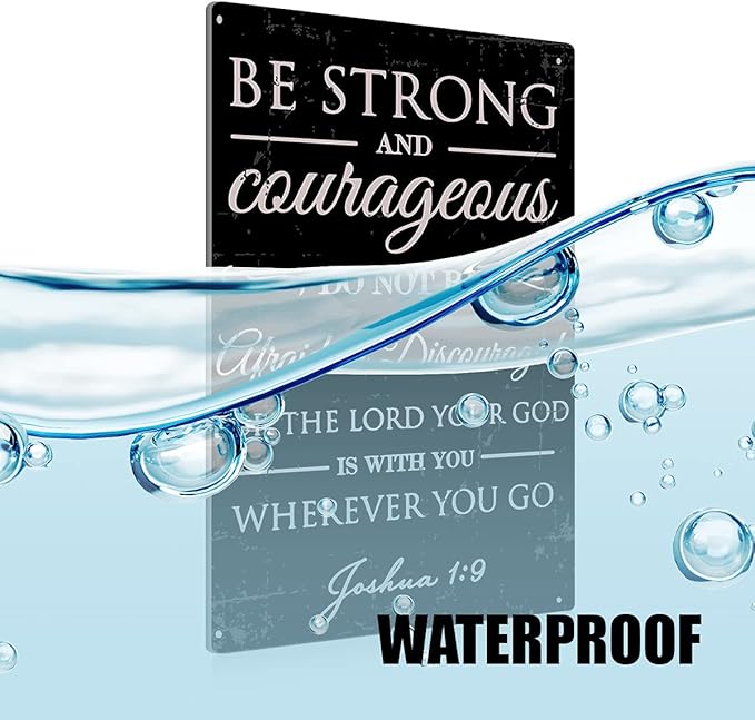 BEASTZHENG Vintage Be Strong and Courageous Metal Tin Sign Wall Bible Verse Art Decor - Retro Christian Sign for Home Living Room Decor Gifts - 8x12 Inch