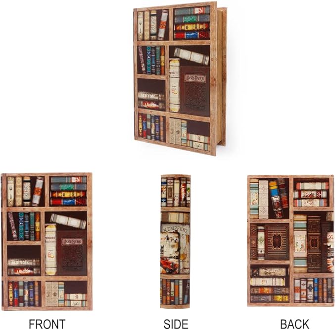 PACOLO Decorative Book Boxes, Faux Wood cover Storage for Hidden Jewelry, Money, and Cash