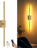 iThird 1 Pack Battery Operated Wall Sconce, Wireless Battery Wall Sconce with Remote Control, Gold LED Rechargeable Sconces, 31.5 Inch Modern Cordless Wall Lights for Bedroom Living Room Picture