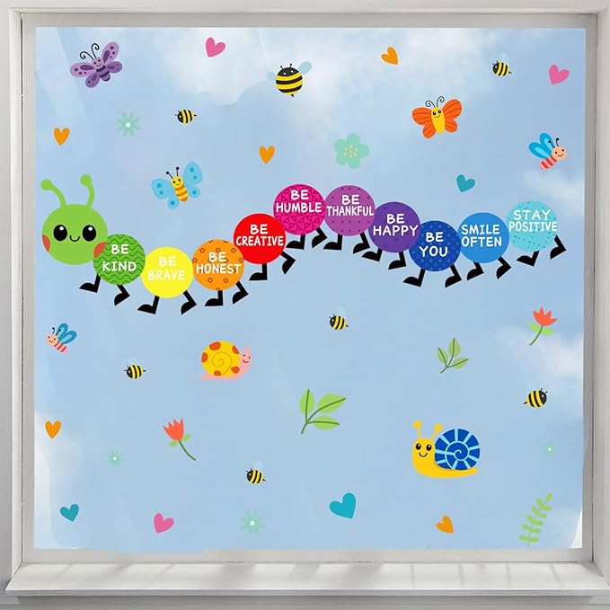 HLNIUC Colorful Kids Playroom Wall Decals Removable Inspirational Wall Stickers Cute Caterpillar Nursery Walls Decal Be Kind Be Happy Quotes Art Murals Decal for Girls Boys Bedroom Daycare Decor
