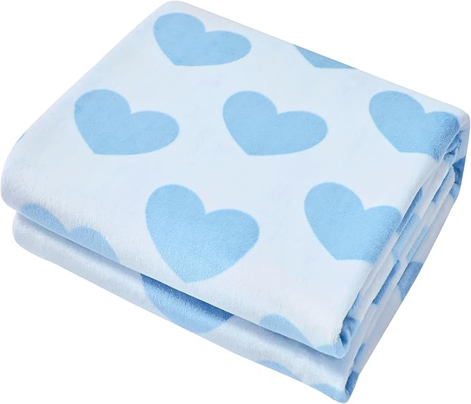 FY FIBER HOUSE Heart Flannel King Blanket Soft Cozy Blankets for Lover Gifts All Season Use, 90x108 Inches, Blue