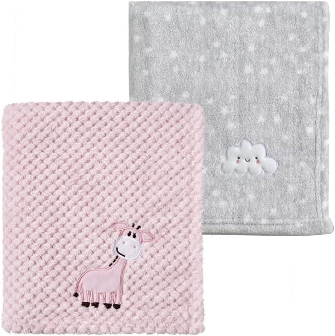 CREVENT 2Pcs 30''X40'' Cute Cozy Fluffy Warm Baby Blankets for Infants Toddlers' Bedding Crib Cot Stroller - Grey Cloud + Giraffe