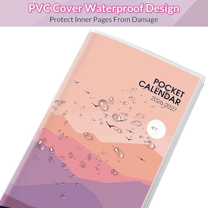 Pocket Calendar 2026-2027, Monthly Planner 2026-2027 - 3.7" x 6.7" - Runs from January 2026 Until December 2027, 2026 Pocket Calendar with PVC Cover for Organizing & Planning