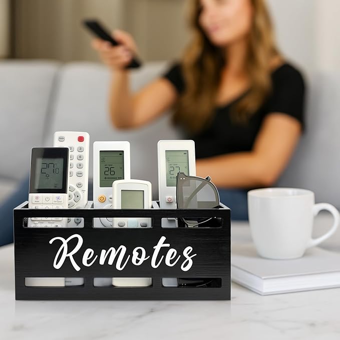 TV Remote Holder Wall Mount Remote Control Holders for Bed Wood Bedside Organizer Table Caddy Controller Holder Wall Mount Remote Controls Box Remotes Storage Black Caddies with 3 Slots