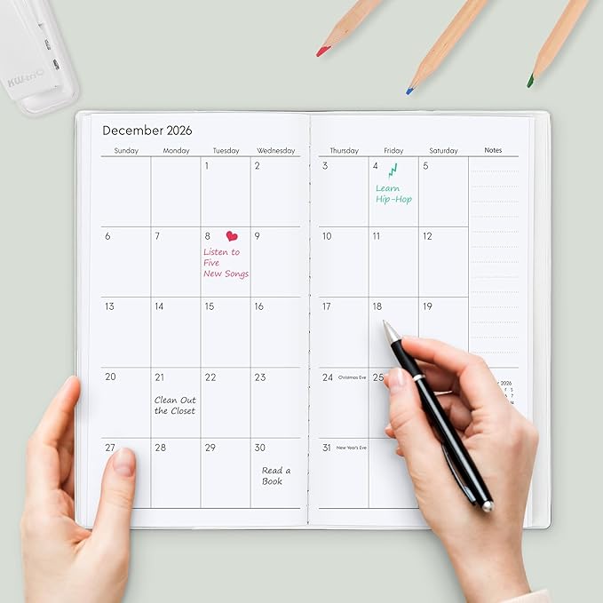 Pocket Calendar 2026-2027, Pocket Planner 2026-3.7" x 6.7" - Runs from January 2026 Until December 2027, Monthly Planner 2026-2027 with PVC Cover for Planning, Green