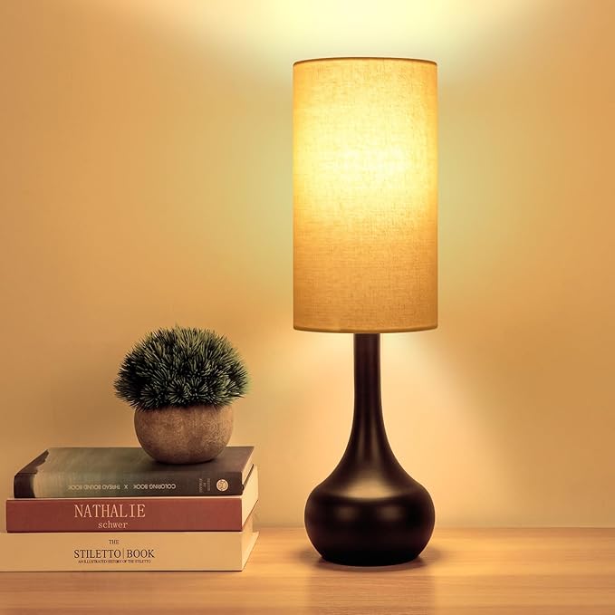 Touch Table Lamp for Nightstand, 3-Way Dimmable, Space Saving & No Assembly Required, Upgraded Small Farmhouse Black Bedside Lamp for Bedroom, Living Room, Office (Bulb Included)