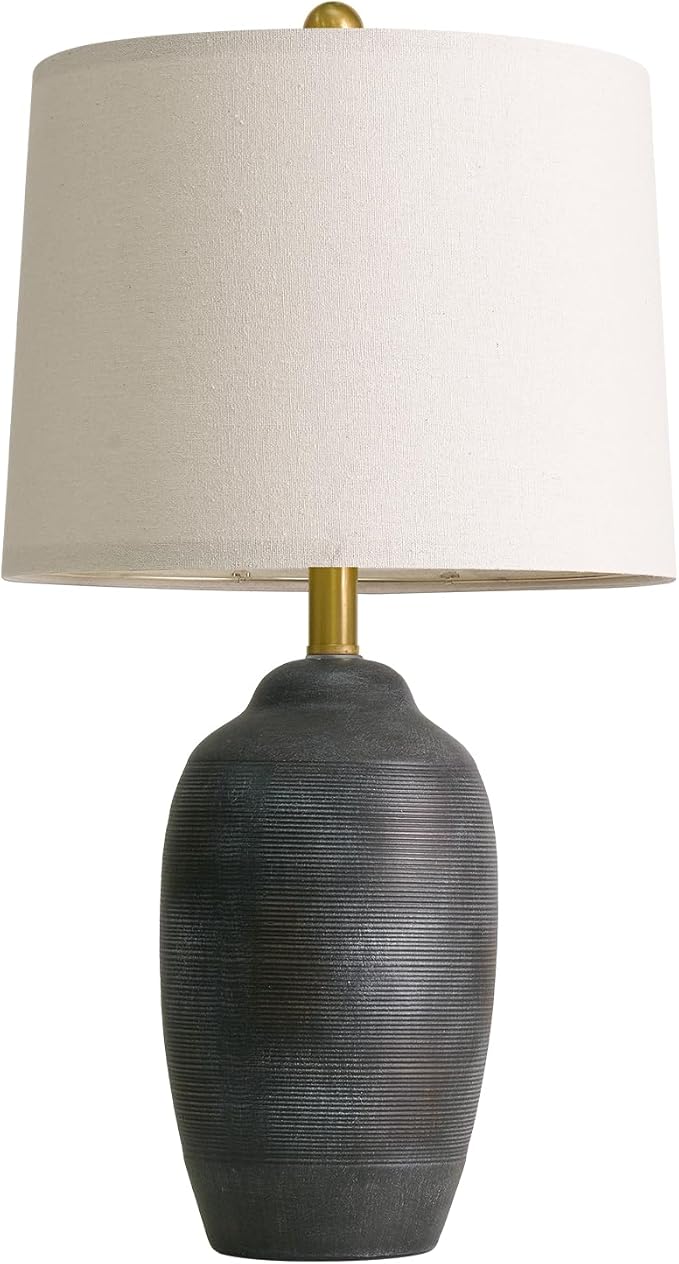 24.5" Vintage Ceramic Table Lamp with 5FT Cord- Single Farmhouse Rustic Bedside Lamp with Natural Textured Finish, Nightstand Lamps for Living Room, Bedroom, End Table, Office Retro Black