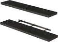 Fixwal Floating Shelves for Wall, 47" Long Heavy Duty Wall Mounted Rustic Wood Shelves for Living Room, Bedroom, Bathroom and Kitchen, Wall Shelves for Storage, Books, Room Decor (Black, Set of 2)