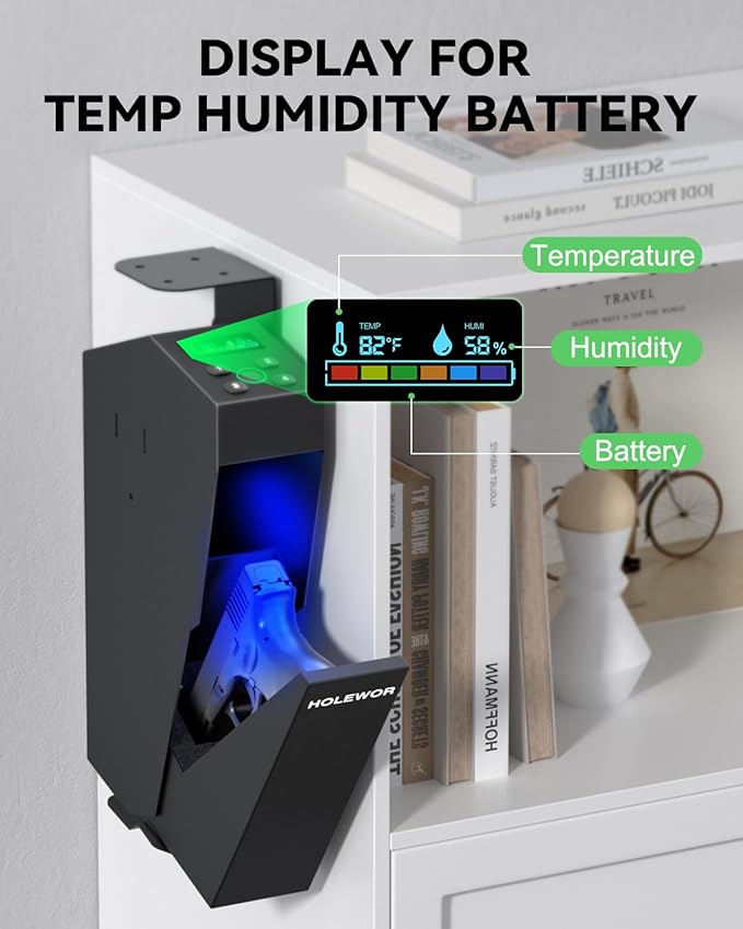 Gun Safe Biometric Pistol Safe Fingerprint Drop Down Mount Handgun Safe Under Table for Desk Bedside Nightstand