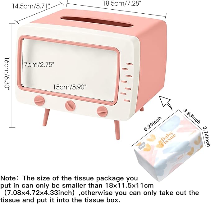 SGVAHY Tissue Box Holder Retro TV Tissue Box Cover Cute and Practical Cell Phone Holder Tampon Holder for Bathroom Kitchen Bedroom Dressers Desks and Tables Night Stands Creative Gift (TV Pink)