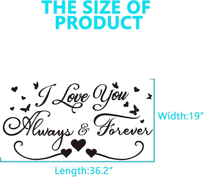 Couples Quotes Wall Decals for Bedroom: Inspirational Love Vinyl Art Wall Stickers for Home Bedroom Bathroom Living Room - I Love You Always & Forever 28.6"X15"