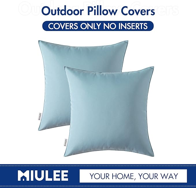 MIULEE Pack of 2 Decorative Outdoor Waterproof Pillow Covers Garden Cushion Sham Throw Pillowcase Shell for Spring Patio Tent Couch 18x18 Inch Blue