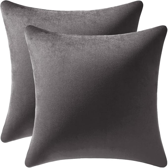 DEZENE Throw Pillow Covers 20x20 Dark-Grey: 2 Pack Cozy Soft Velvet Square Decorative Pillow Cases for Farmhouse Home Decor
